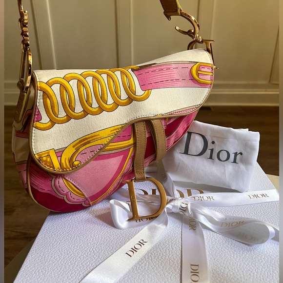 ⚡️SOLD⚡️ ✨RARE✨ Christian Dior Multicolor Silk Print Saddle Bag (Galliano Era) - Picture 3 of 17